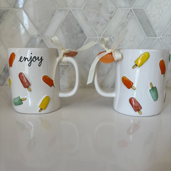 2 Pack Summer 2025 Rae Dunn Enjoy Colorful Bright Popsicle Popsicles Mug White - Picture 1 of 7